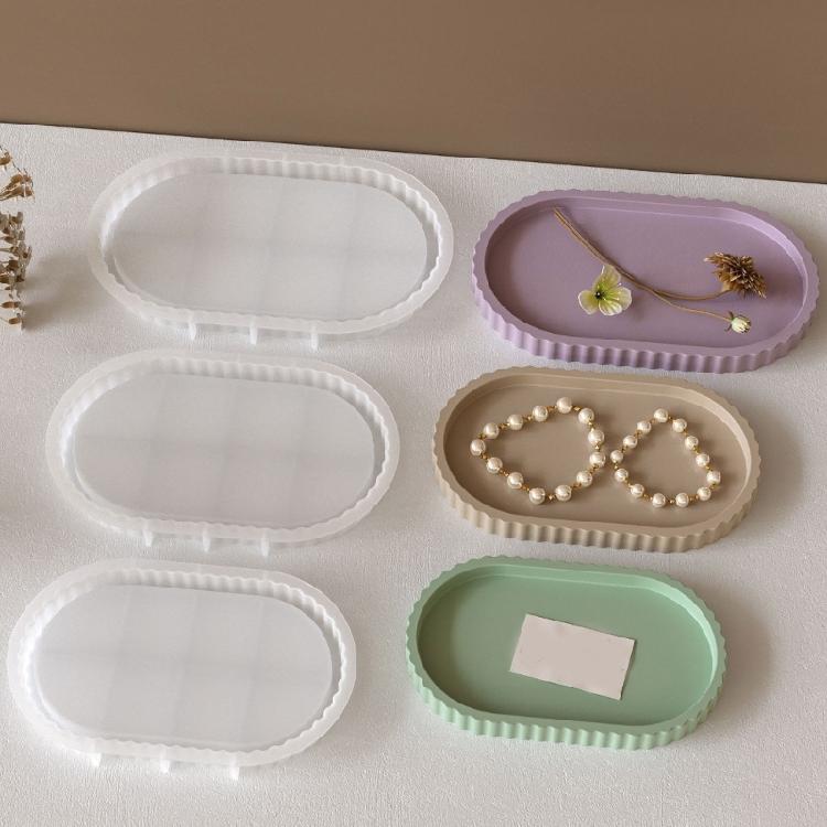 Oval Coasters and Jewelry Trays Mold Creative Striped Oval Resin Mold For Handmade Jewelry And Trinkets Storage Box