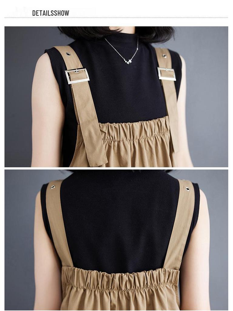 Elegantní letní korejský overalový šat s tenkými ramínky plus size