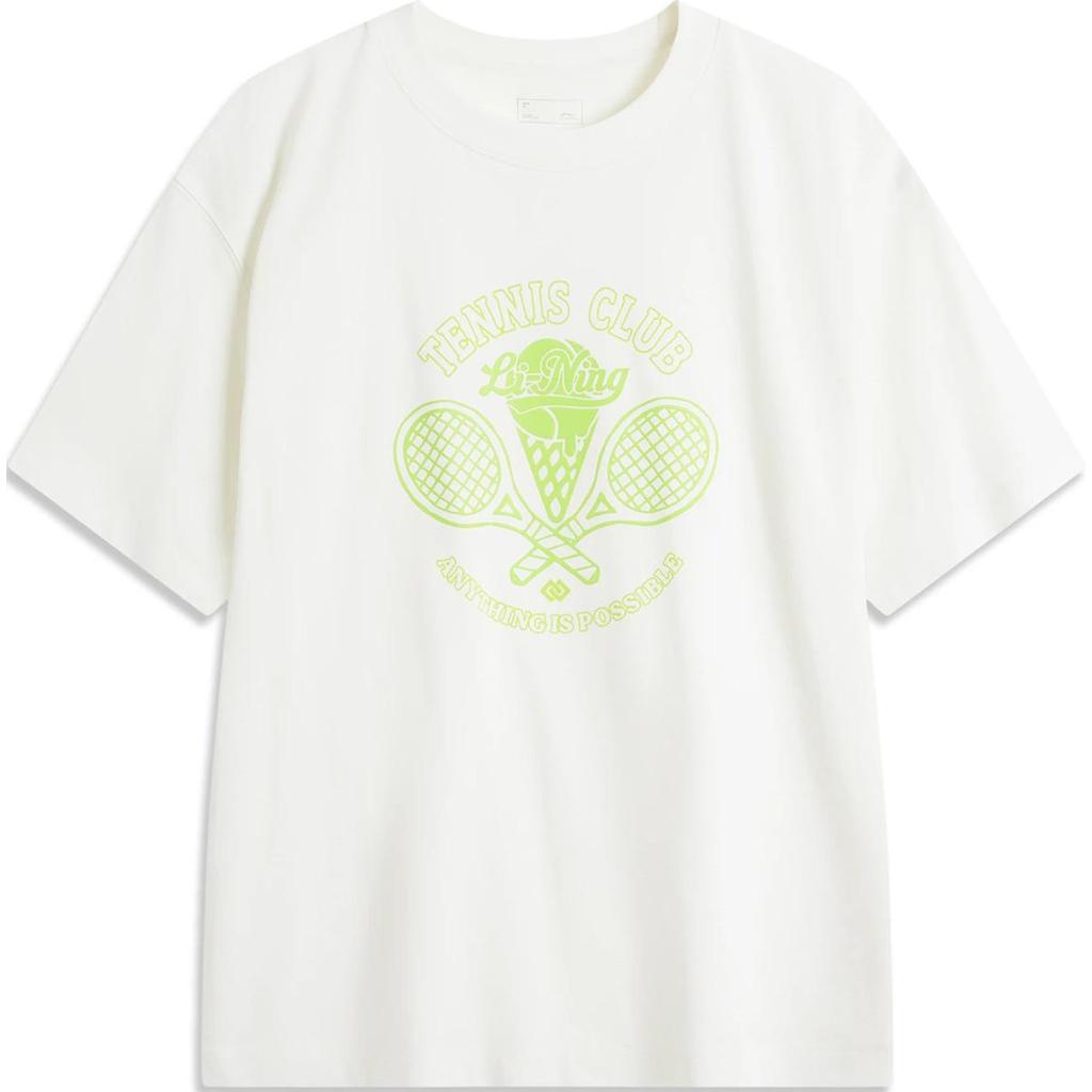 Li Ning Sports Lifestyle Series Printed Letter Round Neck Comfortable Breathable Loose Short Sleeve T-Shirt Women T-Shirt Off-White AHSU526-1