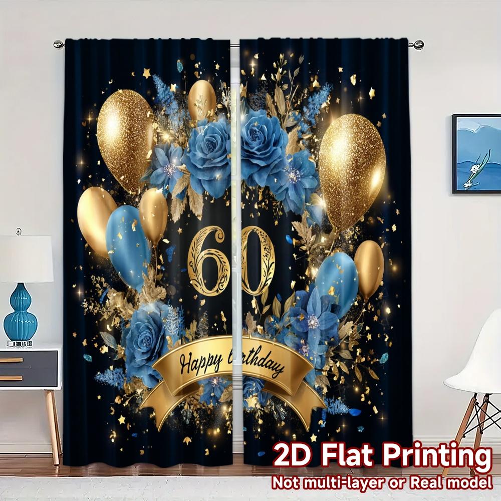 

2pcs 2D FLAT PRINTING Curtains (Without Rod) Golden60Celebration Popular Curtains Fabric Curtains Room Decor Use for Bedroom 100*130 Grommet Top 1pcs
