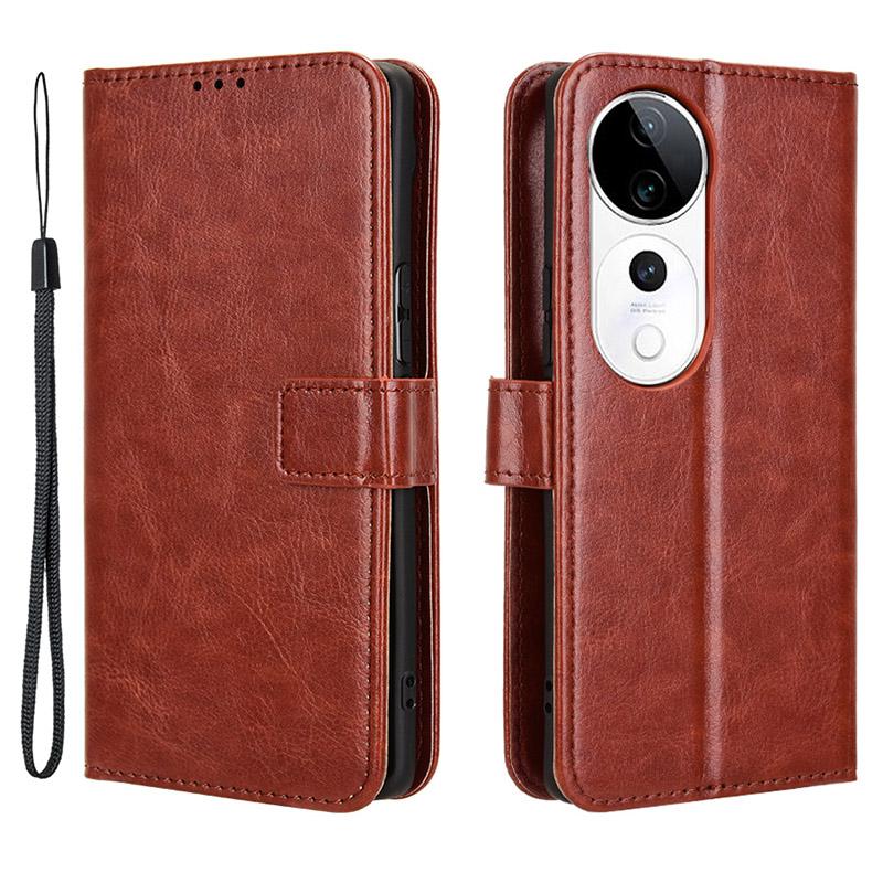 

For vivo S19 Pro 5G/V40 5G Leather Phone Case Wallet Crazy Horse Texture Brown