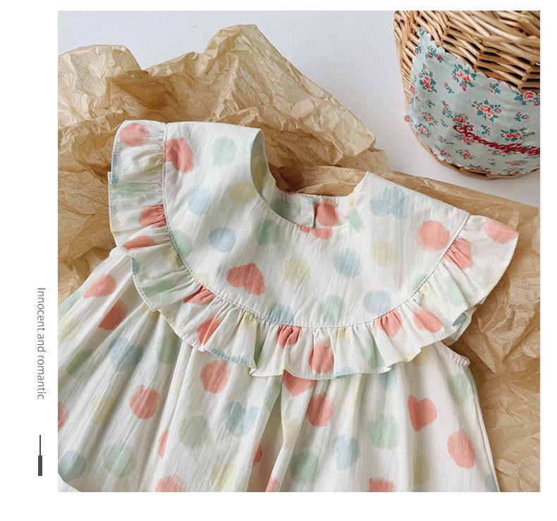 2026 Summer Girls' Colorful Polka Dot Dress with Korean Style Ruffle Collar
