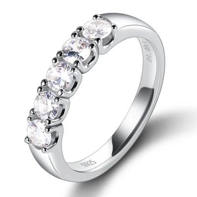 5 Stones 3.5mm 0.2CT Moissanite Rings for Women Half Enternity Lab Diamond Band S925 Sterling Silver Plated 18K Gold GRA