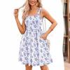 Women's Square Neck Sleeveless Floral Printed A Line Dress Mid Waist Sweet Style Summer Casual Sundress
