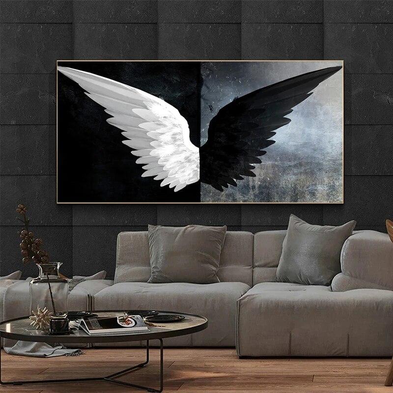 Modern Black White Angel Wings Canvas Paintings Posters and Prints Wall Art Abstract Pictures for Living Room Home Decor No Frame