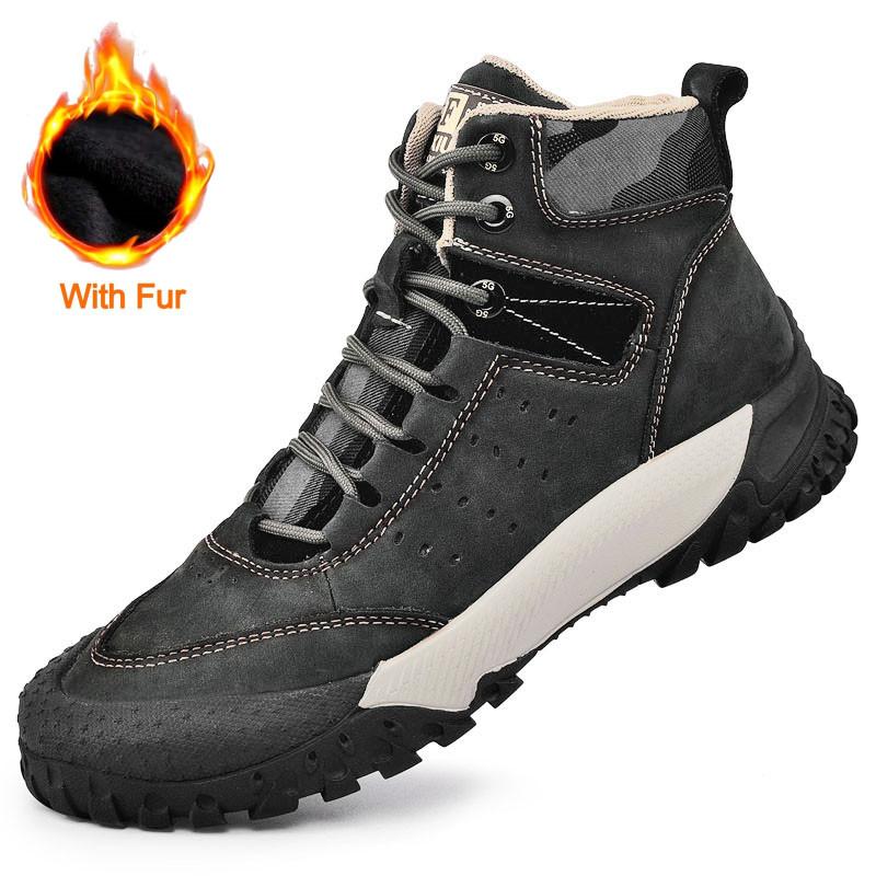 Luxury Brand Men Boots High Quality Non-Slip Outdoor Boots Genuine Leather Mens Casual Shoes Winter Thick Bottom Warm Male Boots