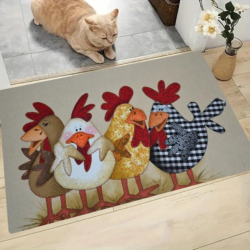 

Rustic Chicken Pattern Print Non-Slip Floor Mat, Decorative Rug for Kitchen, Living Room, Entrance, and Balcony 40x60cm