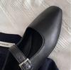 Sheepskin version~ inner height increase leather Mary Jane shoes women's flat bottom shallow mouth single shoes one word with wedge heel ladyshoes sm
