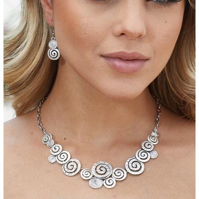 Eleganter Mode Ethnischer Stil Kreative Persönlichkeit Fadenmuster Halskette Ohrringe Set Damen Party Zirkon Geschenk Accessoires