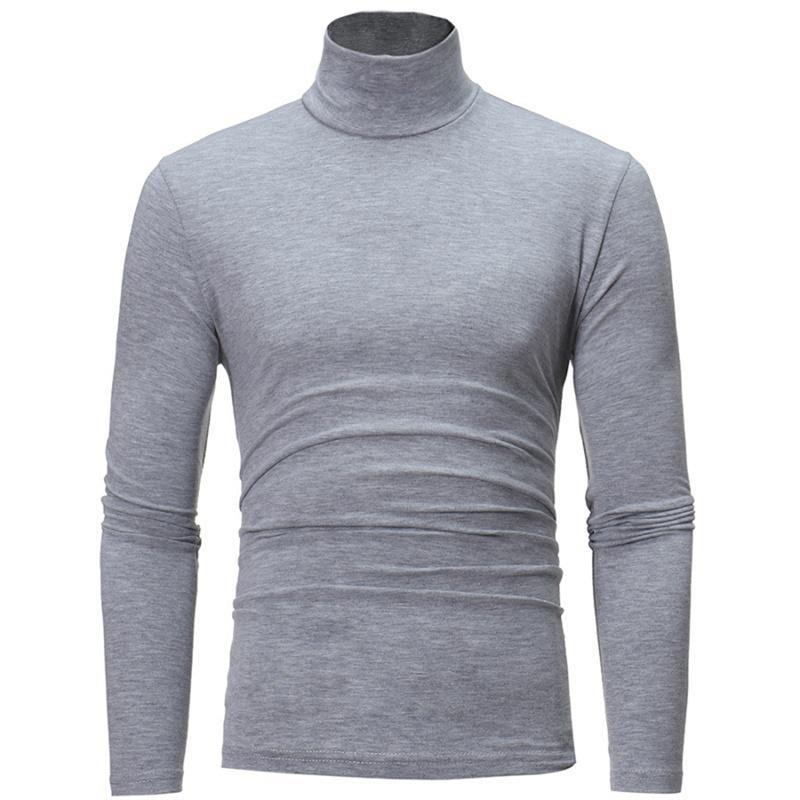 Youth Mens Turtleneck Long Sleeve T-Shirt Solid Color Slim Fit Thin Casual Fashion Basic Top
