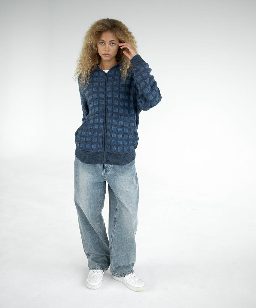 THISISNEVERTHAT Textured Knit Zip Hoodie Navy