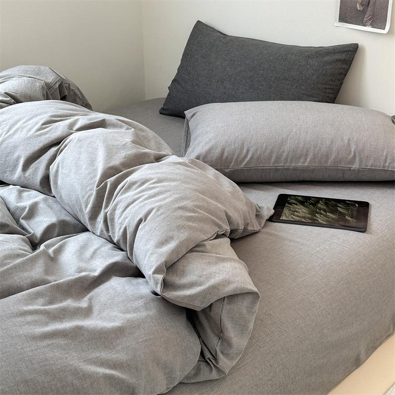 Retro Striped Four-piece Set, Cotton Pure Cotton 100 Washed Cotton Bed Sheet Quilt Cover, Male Student Dormitory Bed Three-piece Set 1