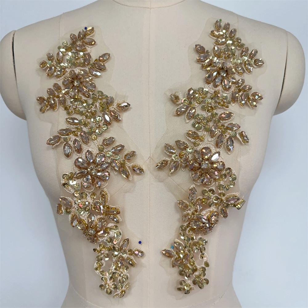 3D Flatback Motif Rhinestone Sewing Accessories for Dresses Lace Appliques Shiny Gold Trim Sequin Flowers Corset Embroidery Hat