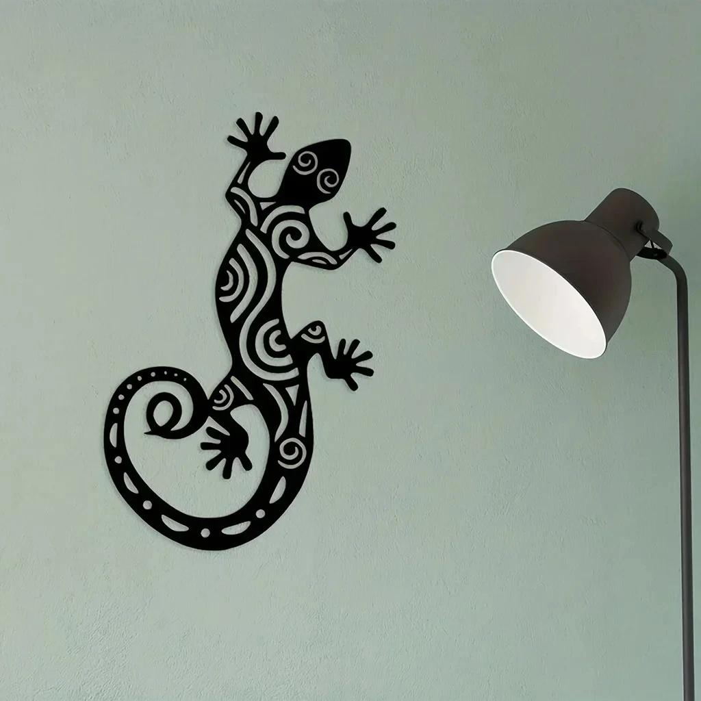 Metal Gecko Wall Decoration, 1pc Metal Wall Art Lizard 3D Wall Silhouette Metal Wall Decor, Bedroom Living Room Decor