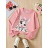 Girls Crew Neck SweatshirtCute Bunny with Pink Roses And Bow, Soft Cozy Pullover, Warm Casual Outfit for Autumn & Winter