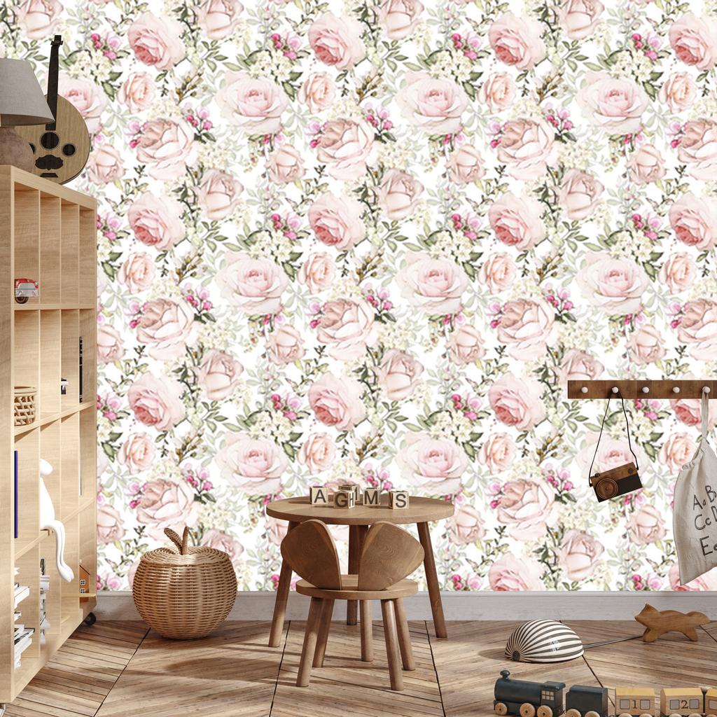Wallpaper Roses among leaves for living room and bedroom 50x1000