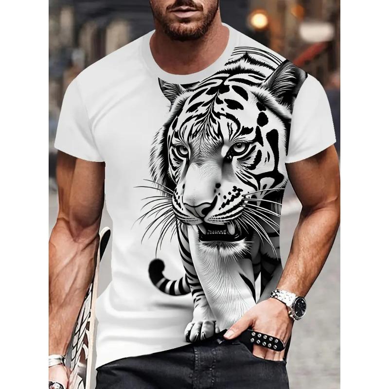 

Новая летняя мода Мужская футболка свободного кроя с 3D-принтом и граффити-узором Уличная трендовая повседневная футболка с коротким рукавом Оверсайз Мужская одежда Футболка с тигровым узором 6XL