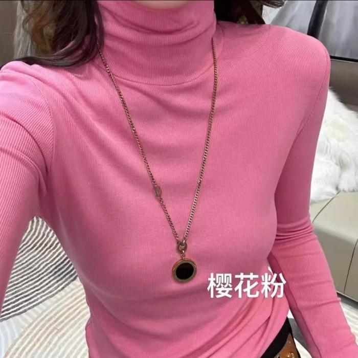 

2x2 человека хлопок шлифованный 260г водолазка многослойный воротник с длинным рукавом однотонная базовая футболка женская осень и зима шлифованный облегающий и тонкий S розовый