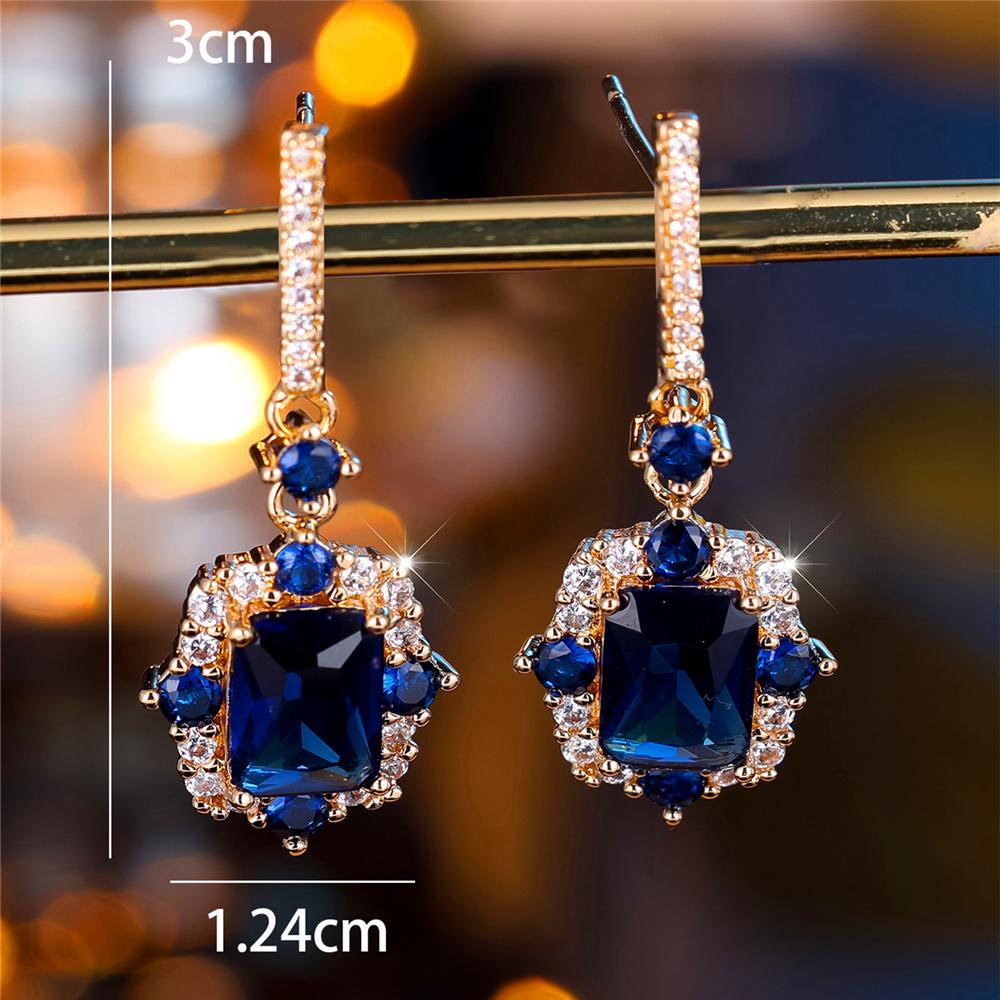 Cute Female Blue Zircon Stone Square Wedding Vintage Gold Color Stud Earrings For Women