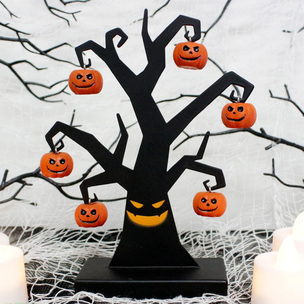 1 Piece of Pumpkin Iron Tree Handicraft, Full of Evil Pumpkin Smiling Face, Iron Tree Covered with Pumpkins, Eerie Atmosphere, H