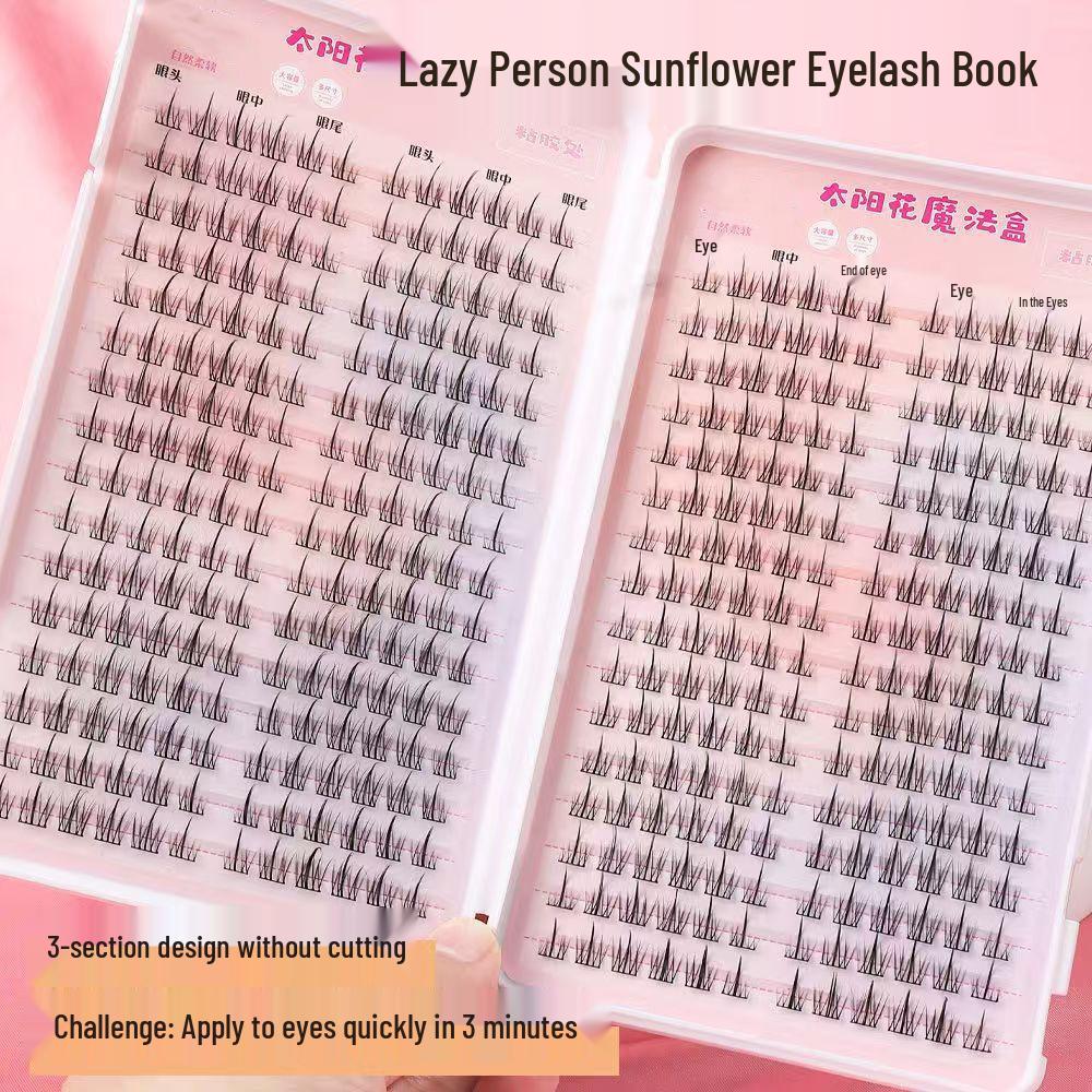 Dense Sunflower False Eyelashes - 10 Rows, Super Natural, Single Cluster, Perfect for Beginners