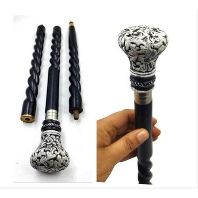 India Brass Victorian Black & White Royal Handle Black Wooden Walking Stick Cane Walking Stick