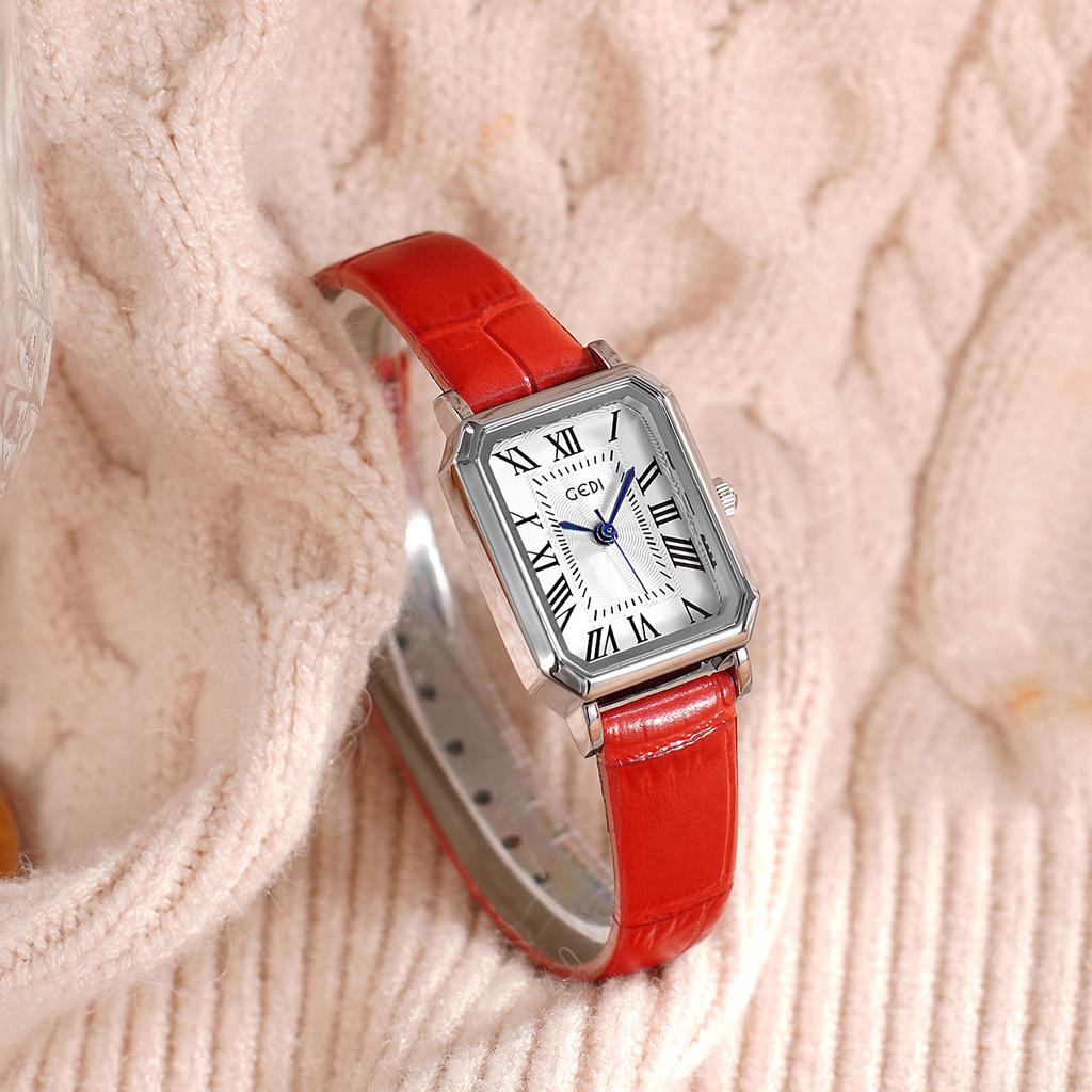 Classic Vintage Small Square Simple Advanced Student Leather Watch Ladies Exquisite Versatile