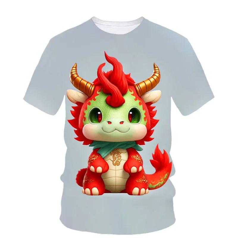 

Футболка з 3D-принтом «Рік китайського дракона» Дитяча мода, крутий вуличний одяг, короткі рукави, унісекс, милі футболки, літній одяг S