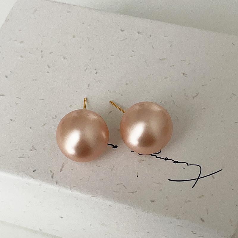 Frosted Matte Pink Pearl Stud Earrings Women'S French Retro Niche Personality Simple And Versatile Temperament Earrings Earrings
