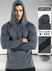 Men's Long Sleeve Hooded Fitness Pullover Moisture Wicking Quick Dry Athletic Gym Training Top, Gray