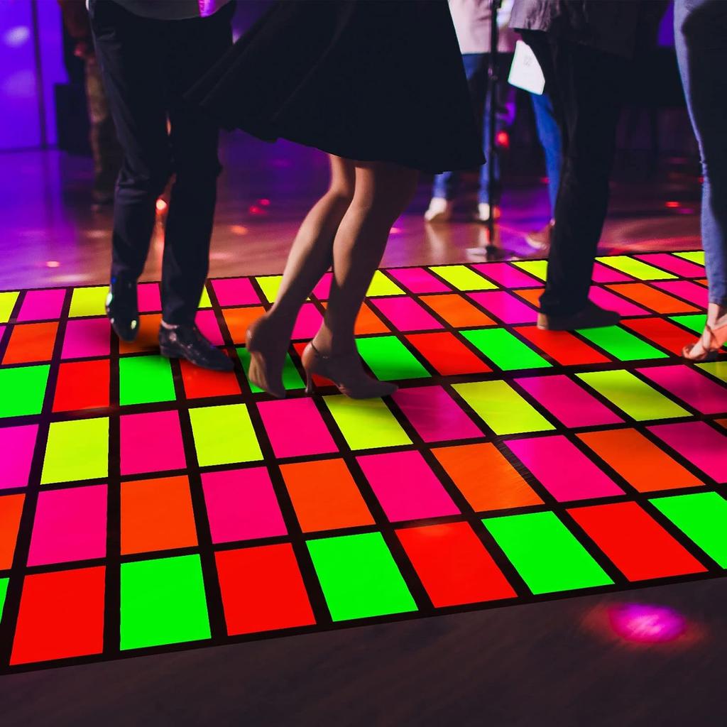 Mixweer 1 Pcs 118 x 39 Inch Disposable Neon Dance Floor 80s 90s Party Decorations DIY Plastic Dance Floor Neon Carpet Runner for Outdoor Birthday