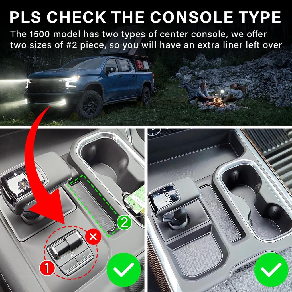 7Pcs Center Console Liners For  2024 2025 2026 Chevy Silverado/GMC Sierra 1500 &  Refreshed 1500 Models, Premium  Non-Slip Cup Holder Mats, Full
