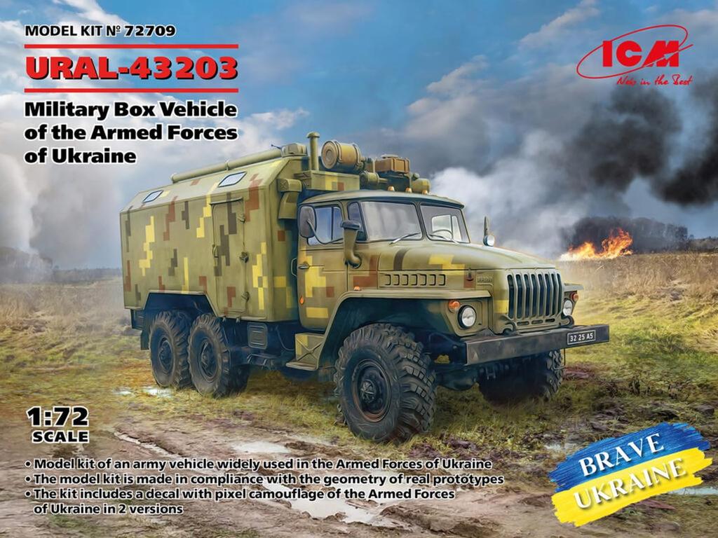 ICM 1/72 Scale Ukraine URAL-43203 Military Box Truck Plastic Model Kit 72709