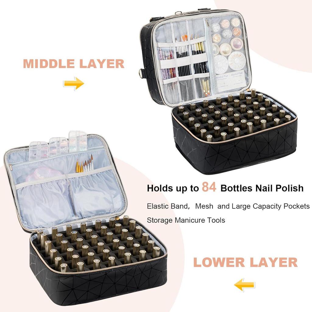 Three-Layer Detachable Nail Polish Storage Bag - Holds 84 Bottles