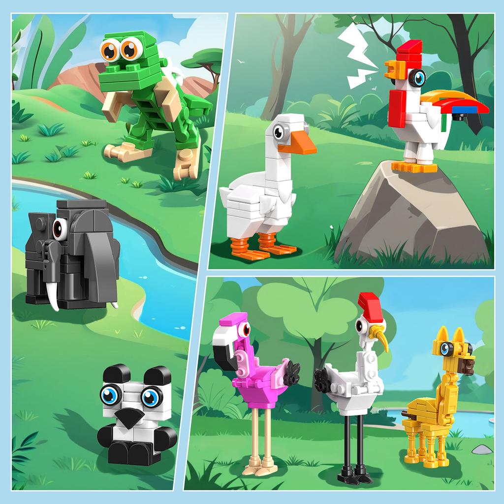 843PCS Land Animals Construction Block Playthings Land Small Animals Model Puzzle Blocks Toy Sets Ideal For Kid Desktop Ornament Gifts