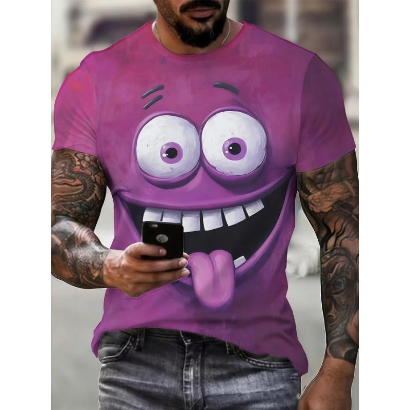 3D new summer smiley face pattern short-sleeved digital printing design T-shirt elements trendy men s casual fashion tops S