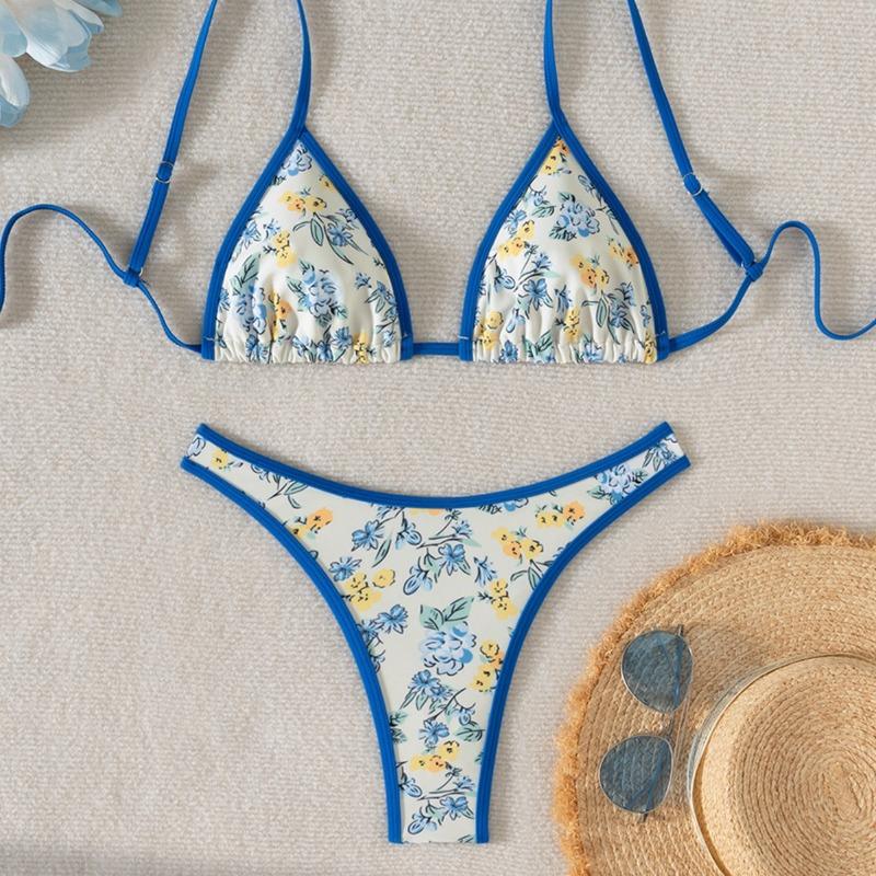 New split swimsuit sexy floral neck strap swimsuit