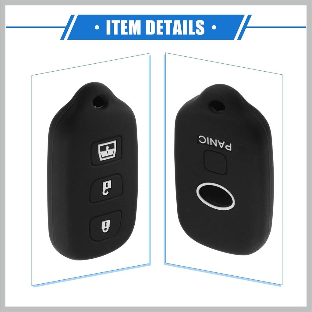 2 Pcs Key Fob Case Cover Compatible for Toyota 4Runner 1999-2009 4 Button, Durable Silicone Black Remote Key Case Protector Replacement Car Parts