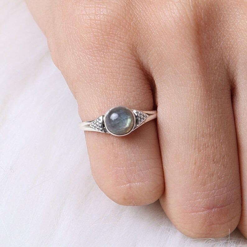 Labradorite Round gemstone Handmade Designer Boho Ring, Silver Charm Jewelry, 925 Sterling Silver, Bezel Ring