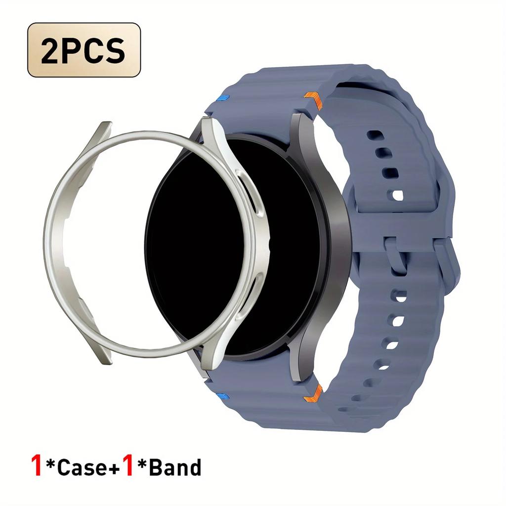 2pcs Strap & PC Case for Watch7/6/5/5Pro/4/FE Original Wave Stitch Color Buckle Semi-Covered Sweat-Proof for Sports