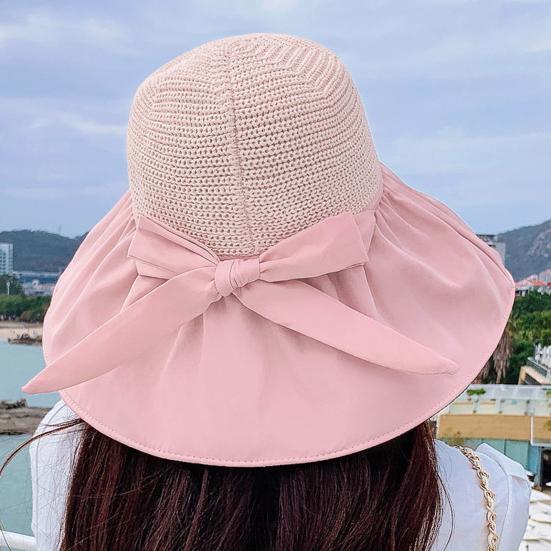 Sun Hat Large Brim Foldable Hollow Breathable Floppy UV Protection Bow Tie Decor Women Sunscreen Summer Hat Beach Cap for Outdoor