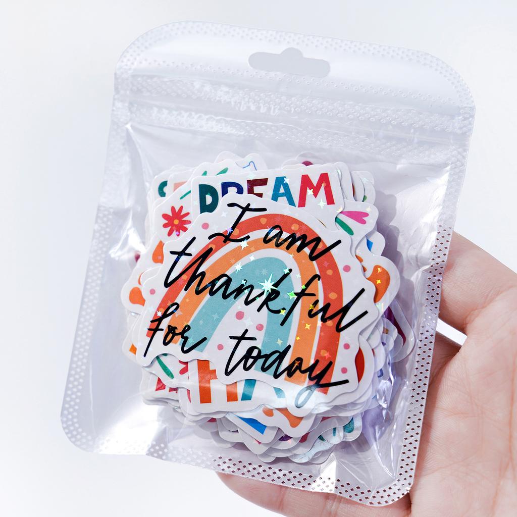 English Inspirational Stickers 50 Holographic Laser Shiny Water Cup Computer Kindle Decoration DIY Inspirational Stickers