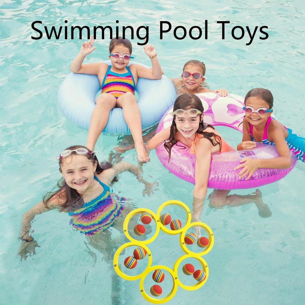 Pool Game Pool Floating Tossing Games Interactive Water Sport Activity with 12 Rainbow Balls for Children Friends Adults Family