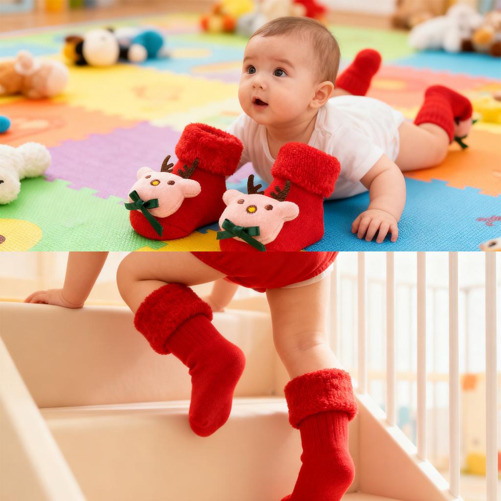 Christmas And Winter Baby Warm Fleece Red Loop - Floor Socks And Walking Socks