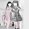 Women's Retro Grey Plaid Shirt Dress with Bow and Lace Waist, College Style, Petite Summer Dress