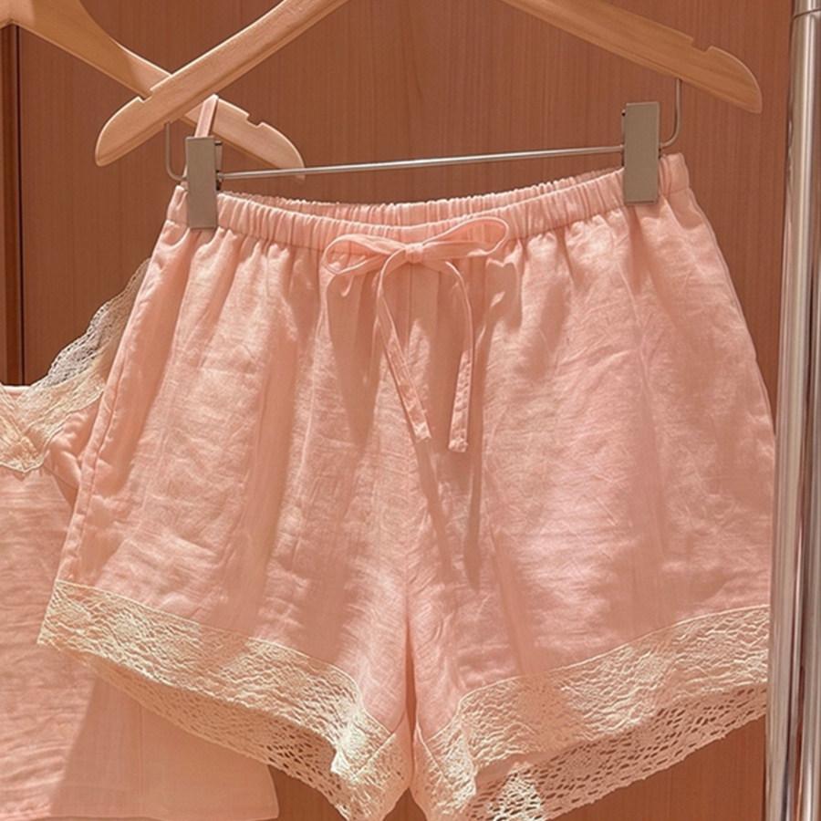 Simple lace lace with chest pad short-sleeved pajamas women's summer comfortable and skin-friendly shorts loungewear set can go out