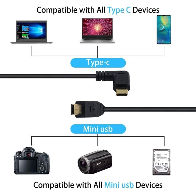 Mini USB to Type C Adapter Converter Cable for Camera Phone OTG Cable 90 Degree USB 3.1 Type C Male to Mini USB Transfer