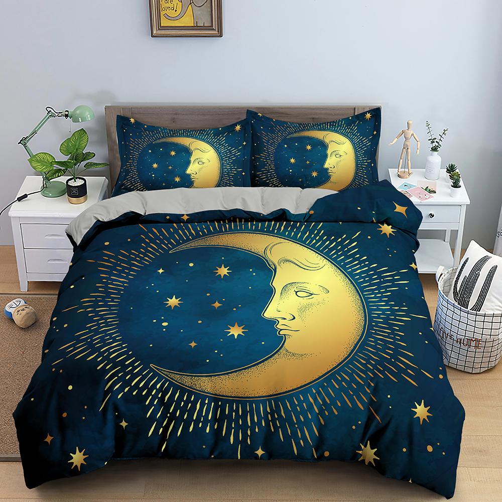 Divination Theme Duvet Cover Set Polyester Bedding Set Moon Sun Constellation Pattern King Queen Twin Size For Boys Girls Teens