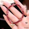 Gold-Plated Natural Garnet Flower Bracelet: Korean Design, Light Luxury, Versatile Crystal Bead