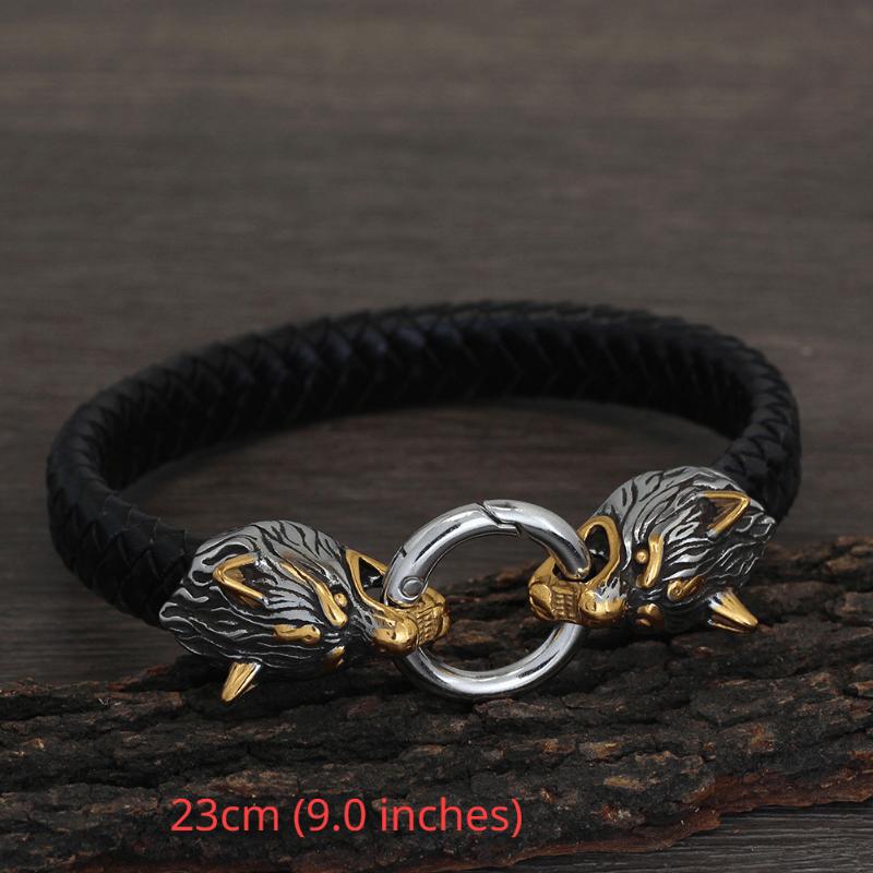 Viking Wolf Head Leather Bracelet Viking Pendant Jewelry Gift